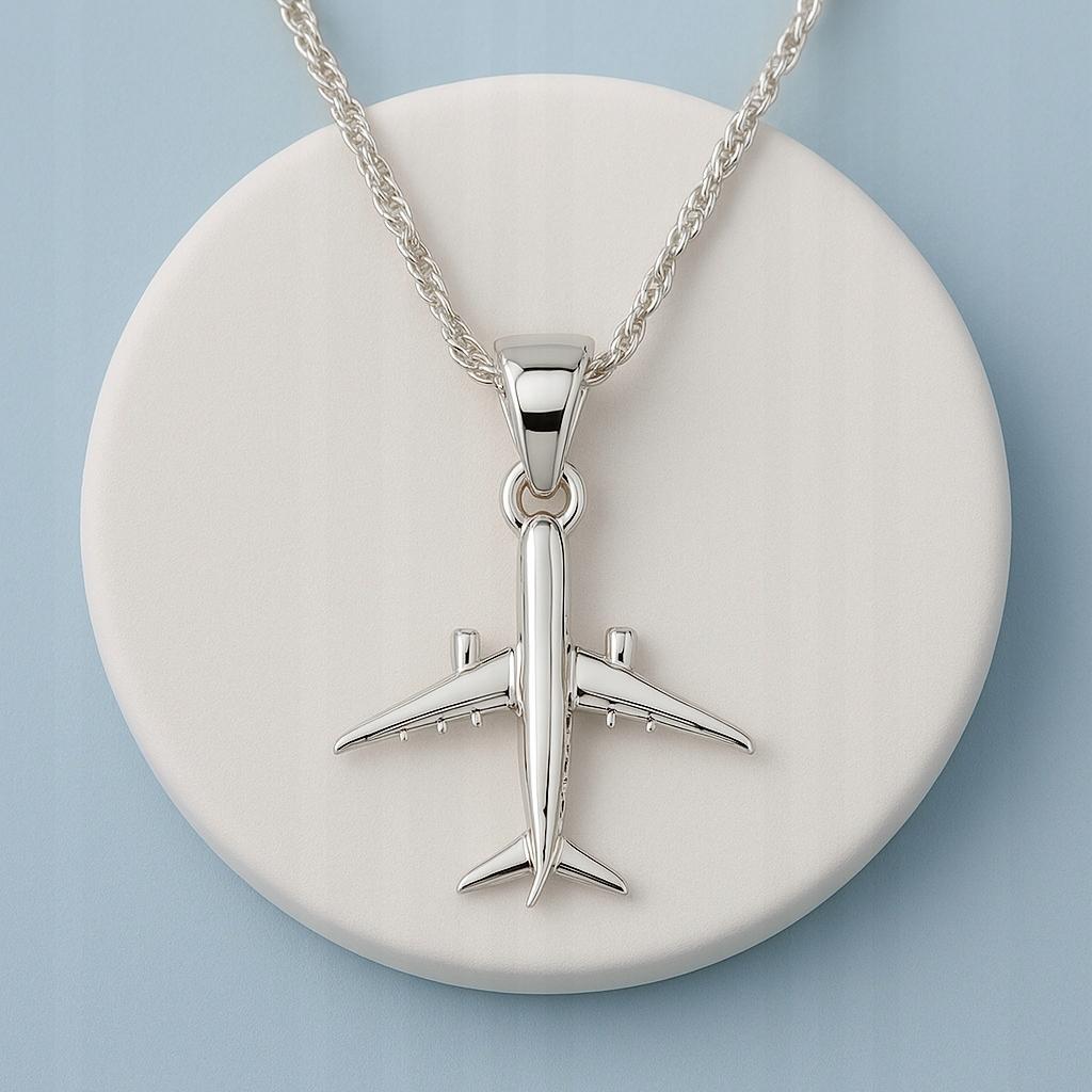 Silver Necklace With Airplane Hanging Plane Travel Silver 925