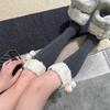 Women Winter Calf Length Boots Socks Japanese Style Cute Faux Lamb Wool Furry Trim Pompom Bowknot Stockings Leg Warmer