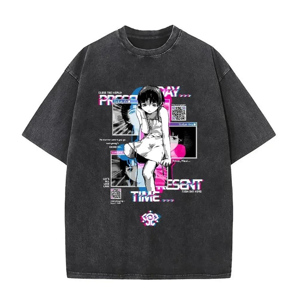 Serial Experiments Lain Iwakura Multiverse Character Vintage Wash Oversized Black T-Shirt | 90s Cyberpunk Anime Cult Classic Fan Merch Tee