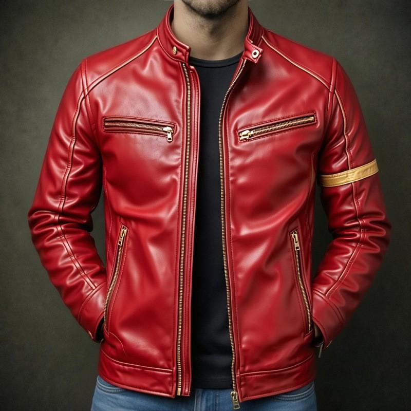 Mens Slim Fit Stand Collar Biker