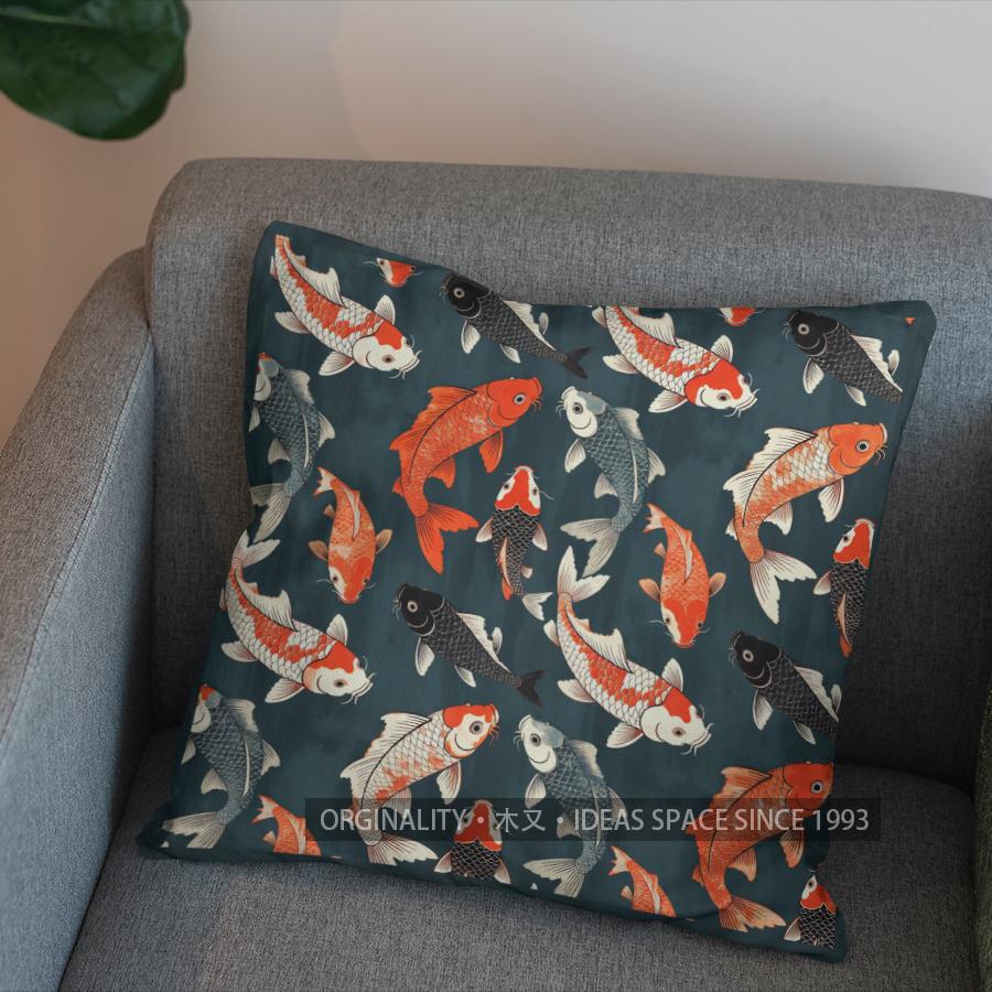 2D Colorful Koi Fish Pattern Decorative Pillow Cover Pattern Cushion Cover Suitable For Sofa Bedroom Car Pillow Cover