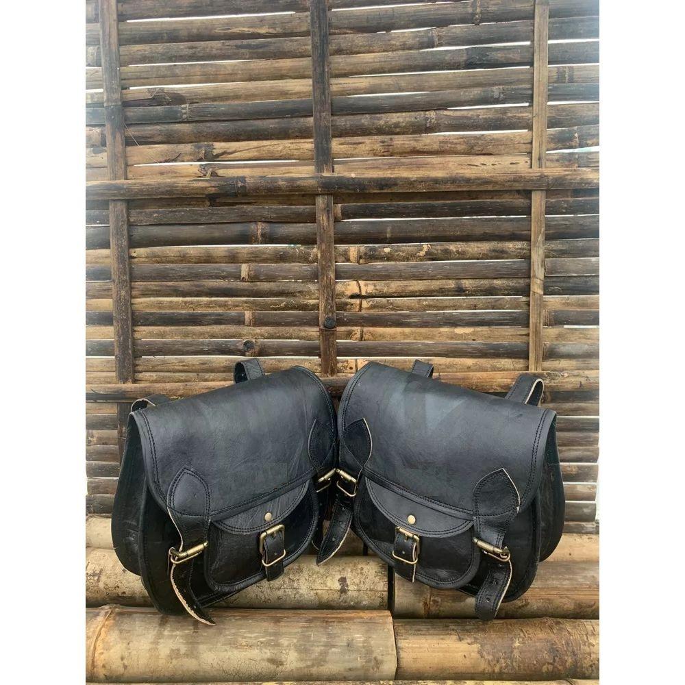Goat Leather Motorcycle Saddle Bags Saddlebag Luggage Bag Combo Sets