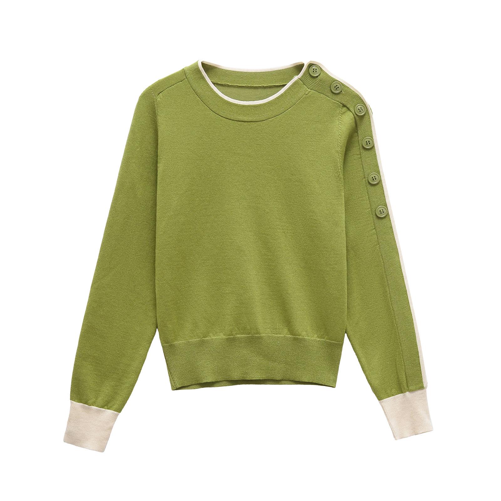 

2025 Spring Women s European & American Style Knitted Sweater with Shoulder Button Embellishments Small зелёный