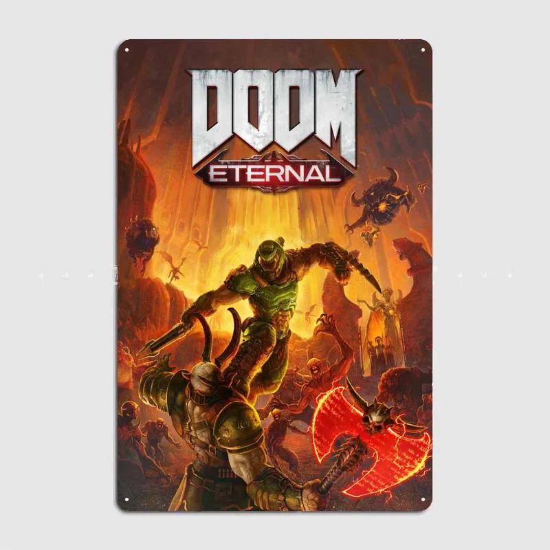 Dooms Poster Heimdekorationszubehör Spielschilder Wandkunst Vintage Metallblechschild für Gamer-Zimmer Wanddekoration Hausdekor