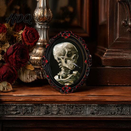 Crow And Ghost Wall Decor Halloween Wooden Refrigerator Magnet Vintage Gothic Fridge Magnets Oval Frame Decorative Soft Magnetic Stickers
