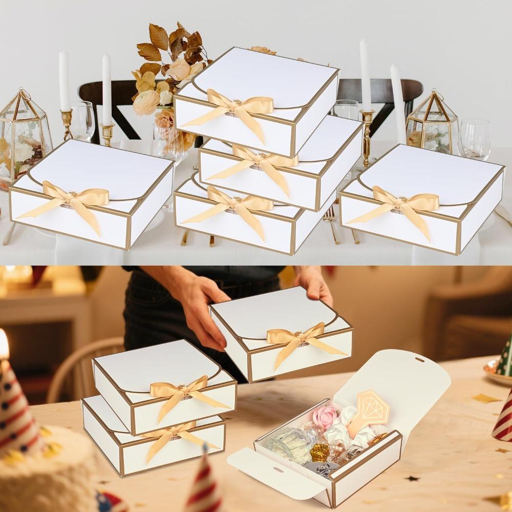 10 Scatole Regalo Grandi in Foglia Oro con Coperchio Confezioni Scatola Festa Scatola di Proposta Lussuosa per Damigelle Scatole Regalo con Nastri Scatole Pieghevoli per Bomboniere Festa