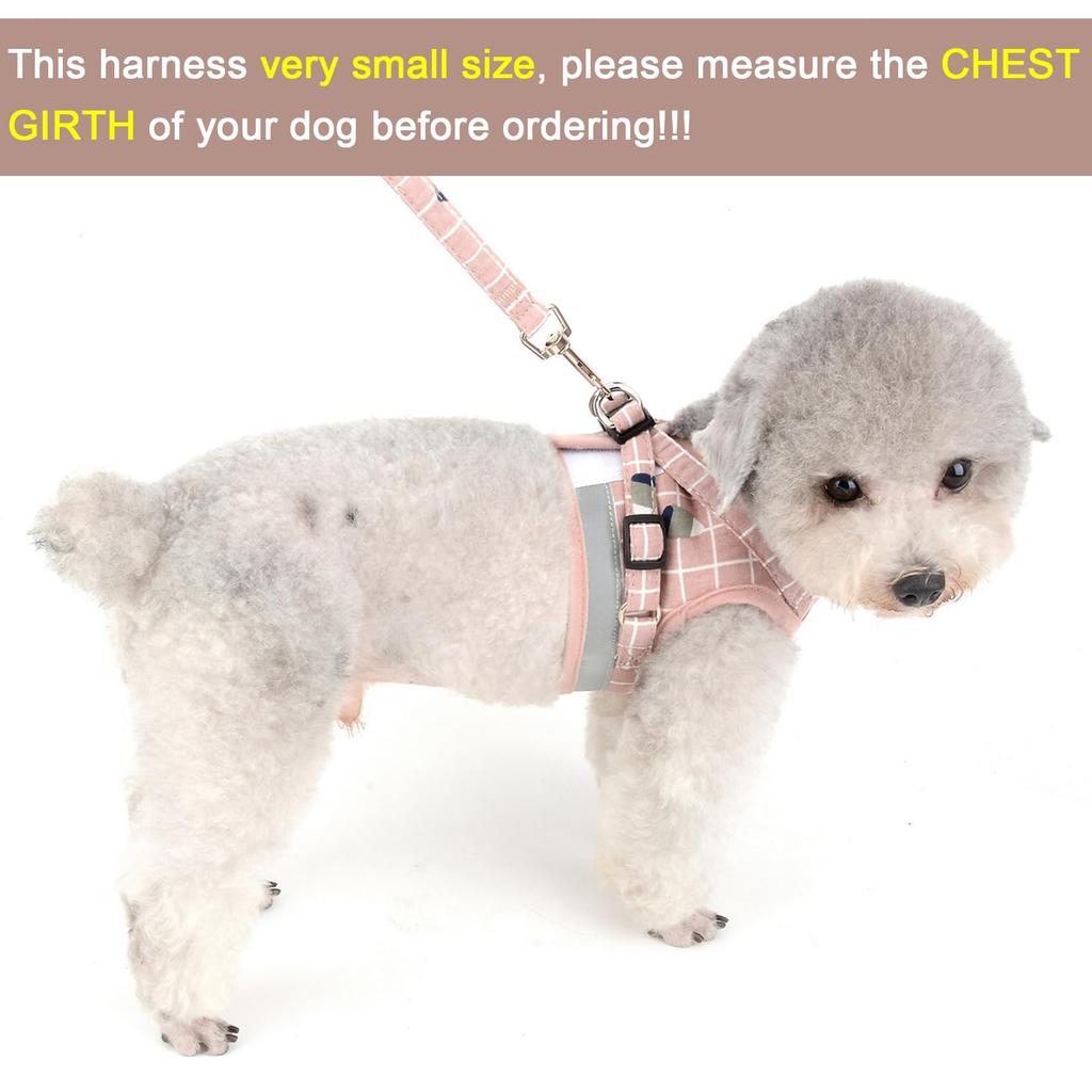 Zunea Dog Harness and Leash Set for Walks with Small Dogs and Stylish and Cute Adjustable Harness with Checkered Pattern and Reflective Chest Summer