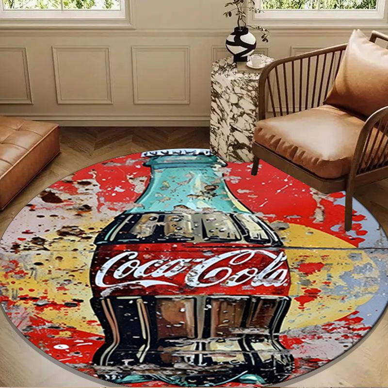 Coca-Cola Artwork Design Runde Matte Heimdekoration, Stuhlmatte Für Wohnzimmer, Schlafzimmer, Fußmatte Heimdekoration Geburtstagsgeschenk Weihnachtsgeschenke
