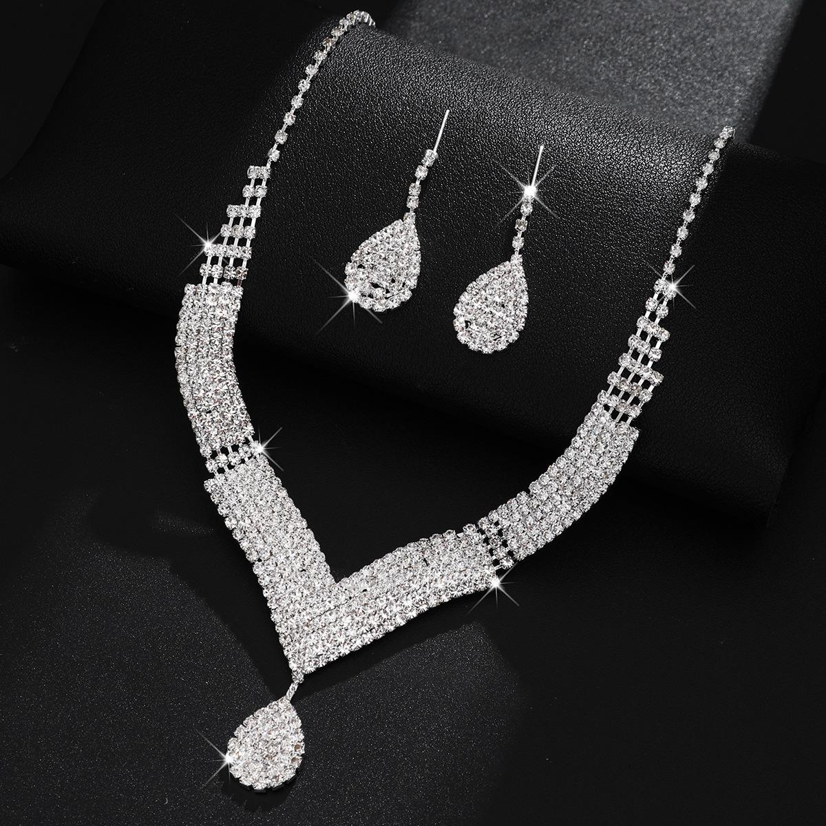 2 pezzi alla moda strass collane orecchini set di gioielli accessori da sposa da donna regalo