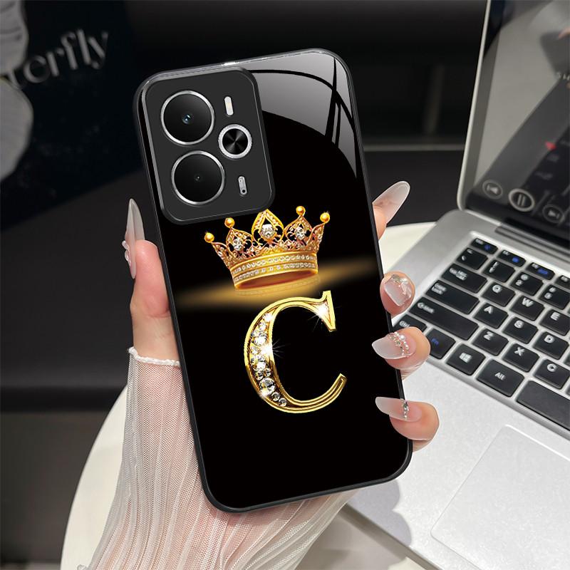 For Oppo Realme 14 14T 5G Case RMX5075 RMX5078 Fashion Letters Shockproof Tempered Glass Cover For Realme14 Realme14T 5G Pouch