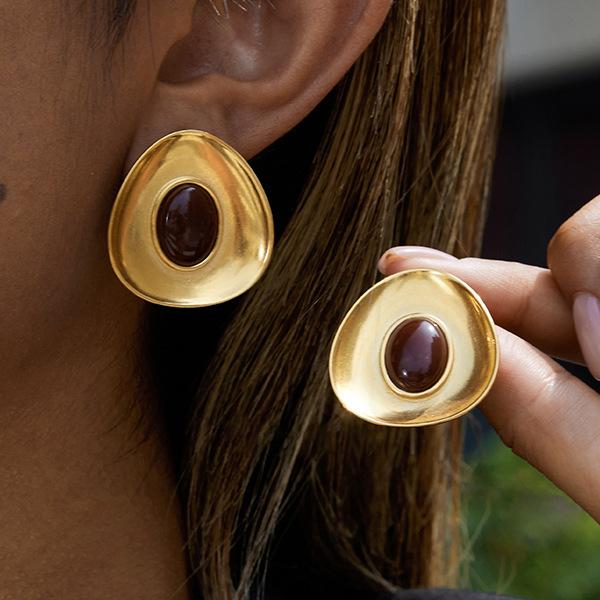 Resin Titanium Steel Stud Earrings Light Luxury High-end Earrings Do Not Fade Stainless Steel