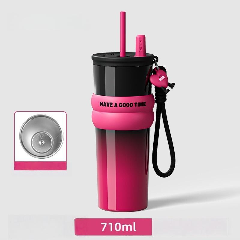 710ML Large-capacity Thermos Cup  316 Stainless Steel Accompanying Coffee Cup Children's Car Straw Water Cup