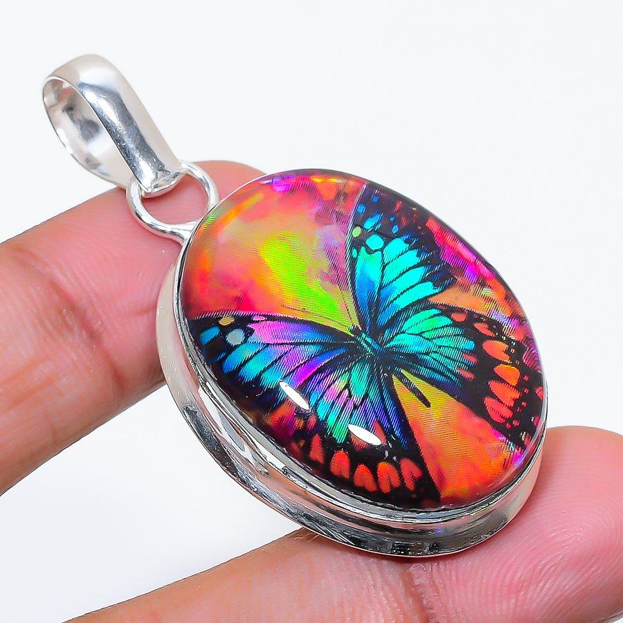 Natural Dichroic Glass Gemstone 925 Sterling Silver Jewelry Pendant 2.09" AP-16512