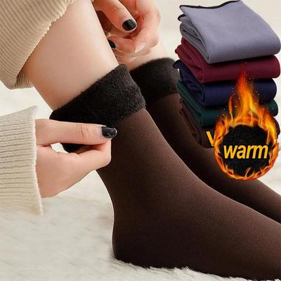 Solid Color Autumn and Winter Warm Socks Thickened and Fleeced Cold and Warm Self Heating Ground Socks for Men and Women
