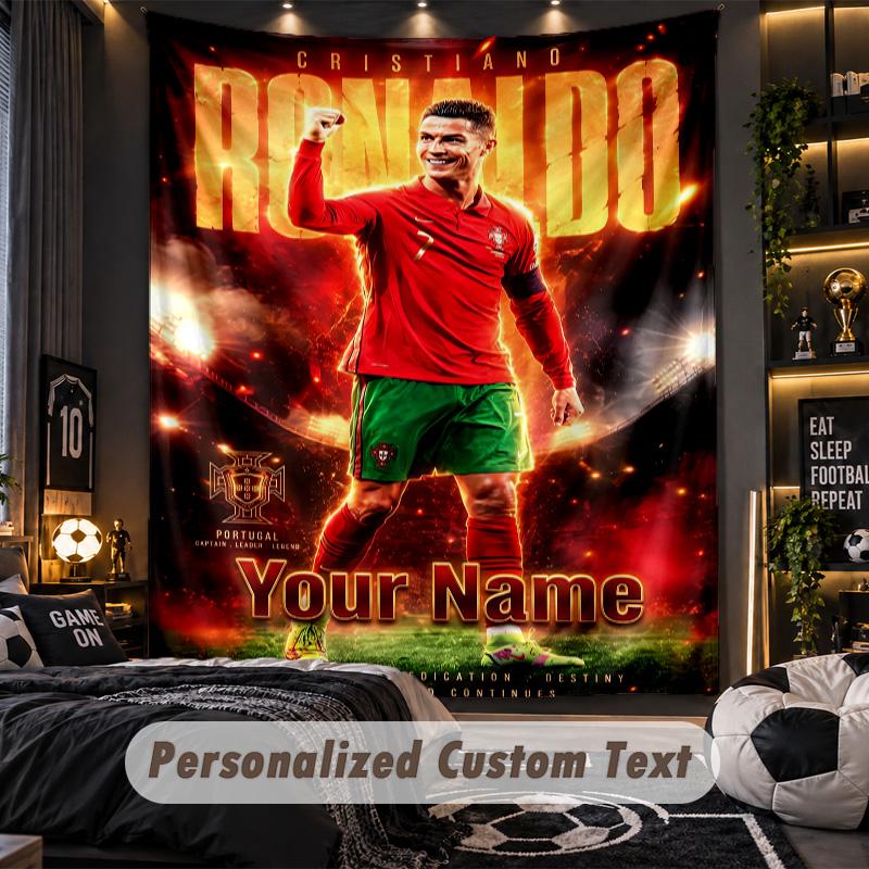 Tapeçaria Cristiano Ronaldo Nome Personalizado Texto Personalizado Pendurado na Parede Tapeçaria Decoração de Parede para Casa