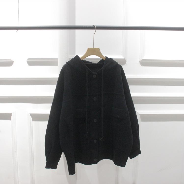 Korean Loose-Fit Hooded Knit Sweater Cardigan for Women - Autumn/Winter Thickened Outerwear