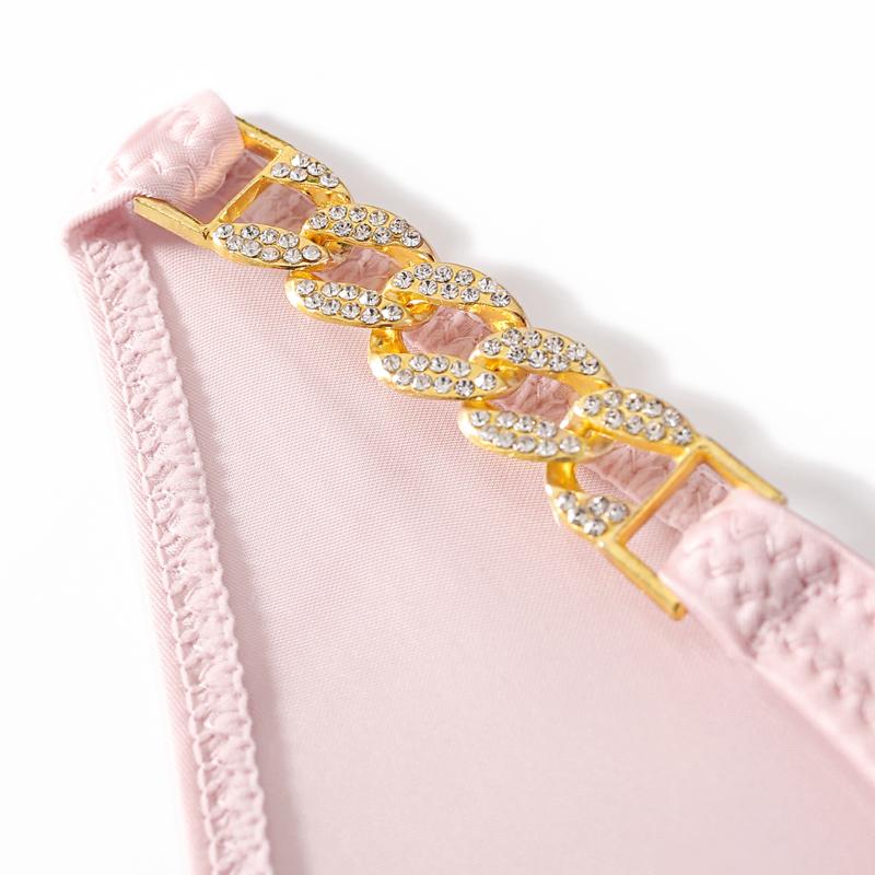 TERMEZY Chiloți sexy pentru femei, cu talie joasă, lenjerie de corp cu lanț de diamante, decorații metalice, slip pentru femei, lenjerie intimă