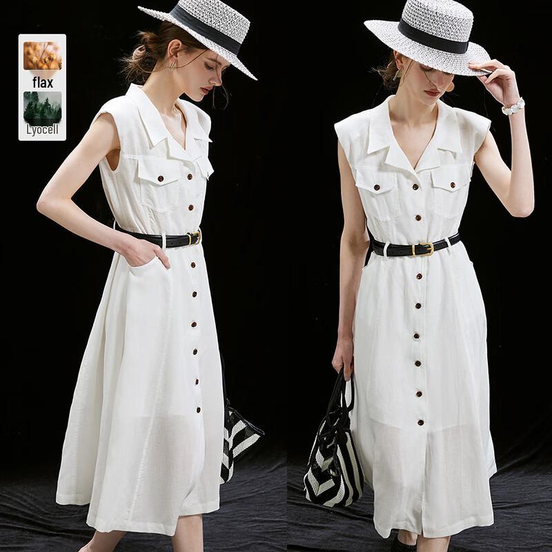 Wudao Old Money Style Tencel Linen Sleeveless Dress L грязно-белый