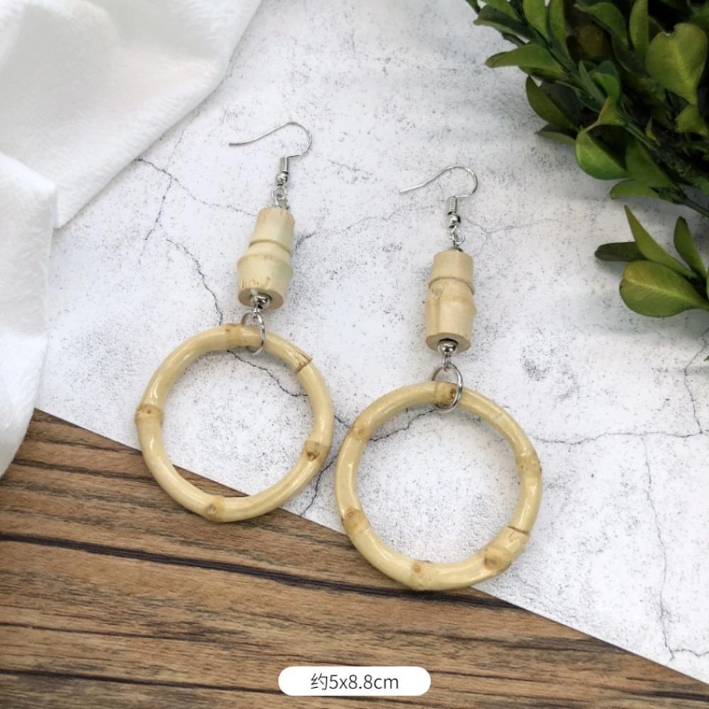 Vintage Mori Grass and Rattan Woven Handmade Earrings Bohemian Vacation Style Stud Earrings Female Ethnic Style Summer Ear Jewelry