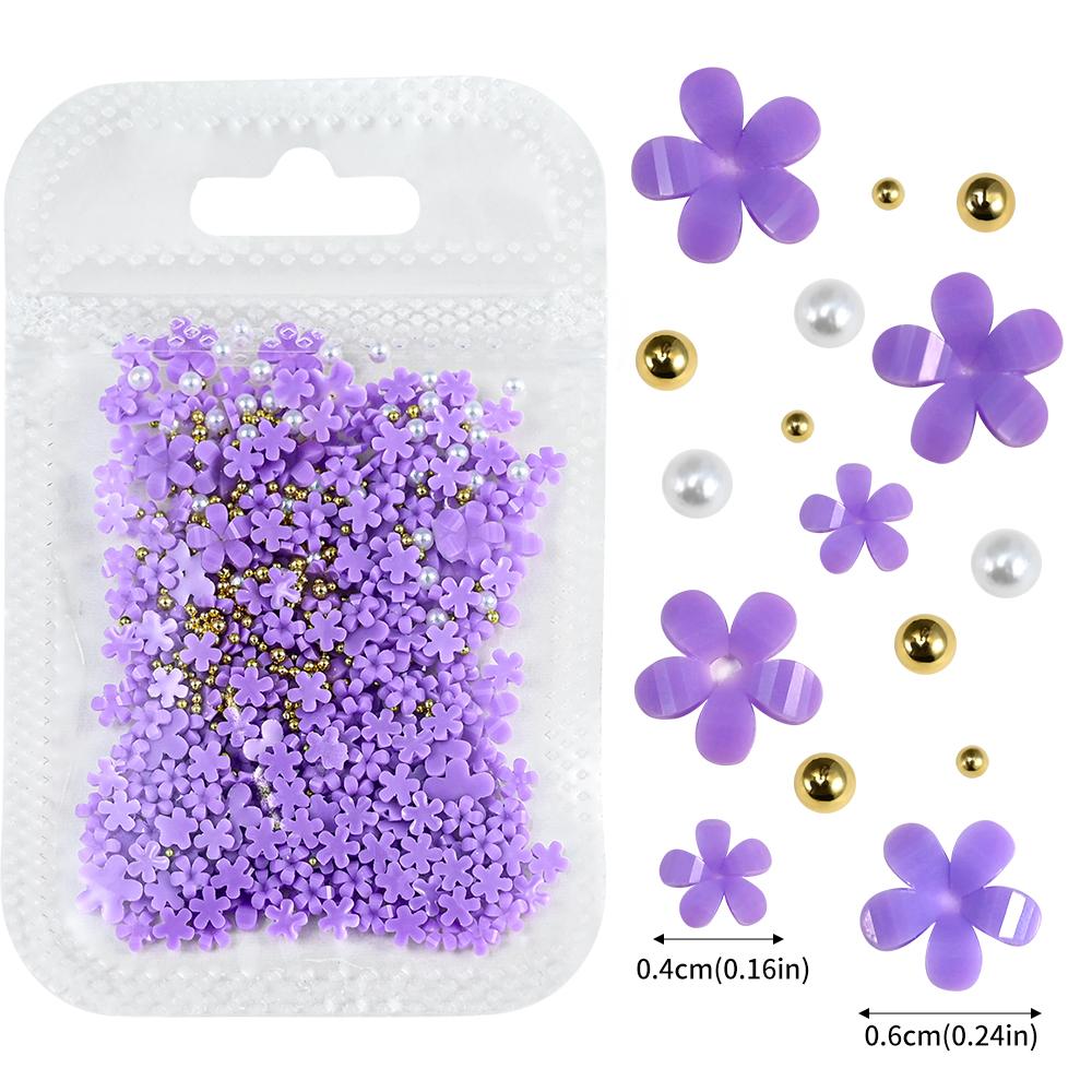 3D White Acrylic Flower Nail Art Decorations Mix Gold/Peal Beads 5G/Bag Resin Blossom Flower Nail Charms  4/6Mm Nail Accessories