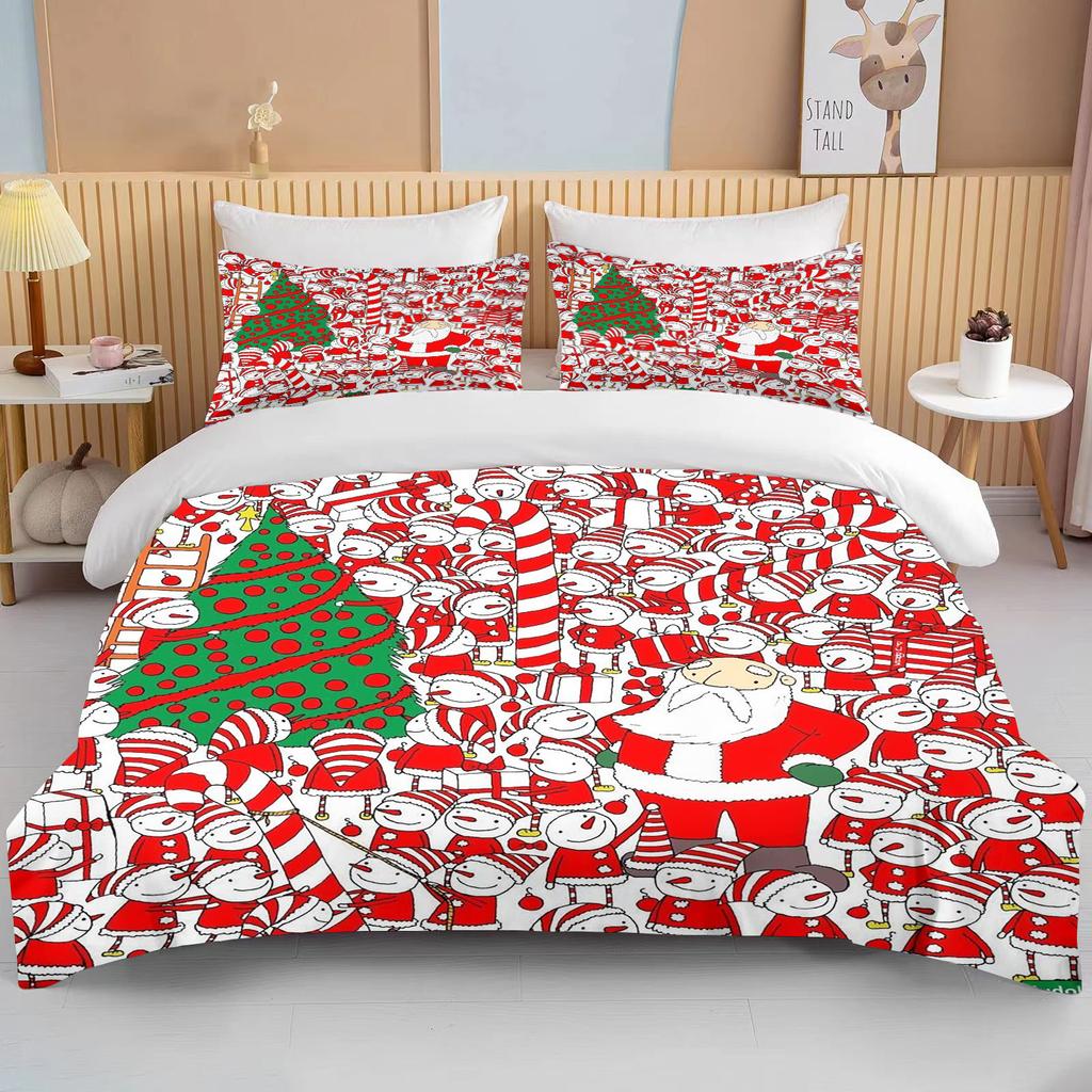 Christmas Duvet Cover Single Twin For Boy Girl Cartoon Snowman Santa Claus Blue Bedding Set Polyester Christmas Tree Quilt Cover