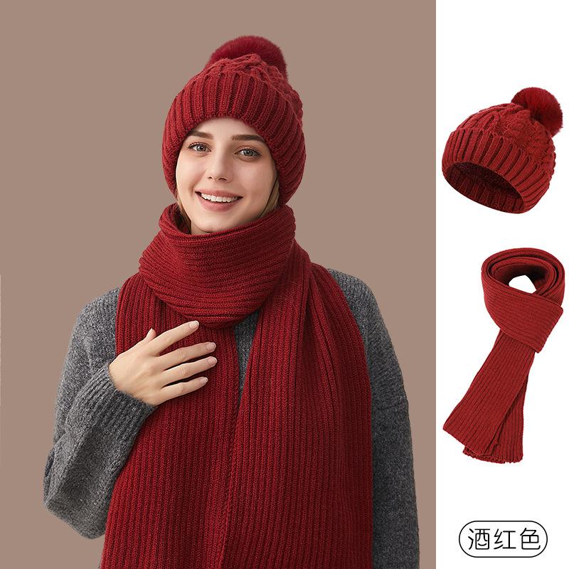 Autumn and winter hats plus scarves, thickened fleece, warm and windproof outdoor knitted two-piece hats