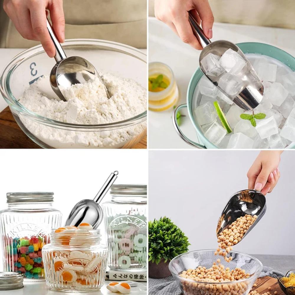 Metal Ice Scoop Stainless Steel Food Candy Scoop for Cookie Flour Pet Dog Food Dishwasher Safe Kitchen Tools Bar Party Supplies