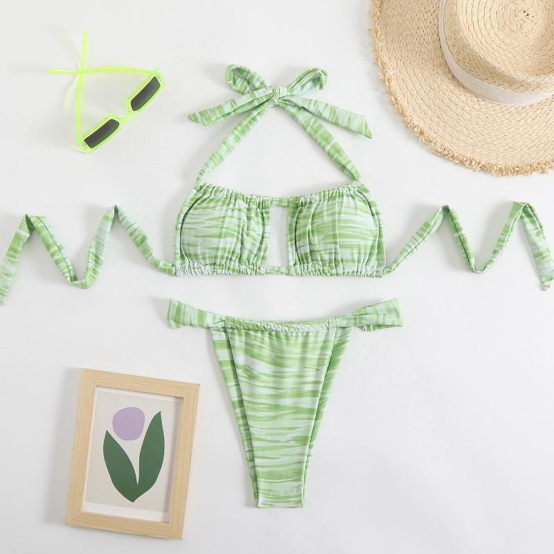 Sexy strap print swimsuit high waist quick-drying bikini multi-color neck fashion swimsuit bikini