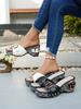 Temu Plus Size Women's Wedge Platform Sandals with Metal Buckle and Rivet Strap - Summer Beach Shoes