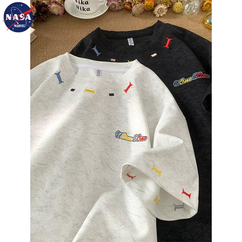 NASA MARVEL Men s Tie-Dye Letter Embroidered Ice Silk T-Shirt 3XL