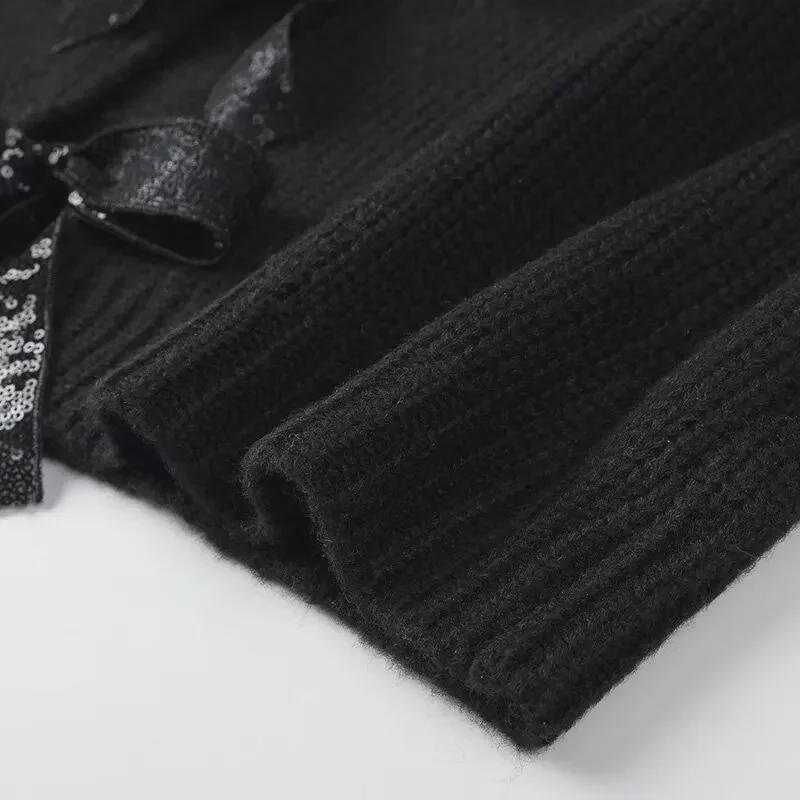 2024 Spring Women's Sequined Bowknot Loose Knitted Cardigan Sweater