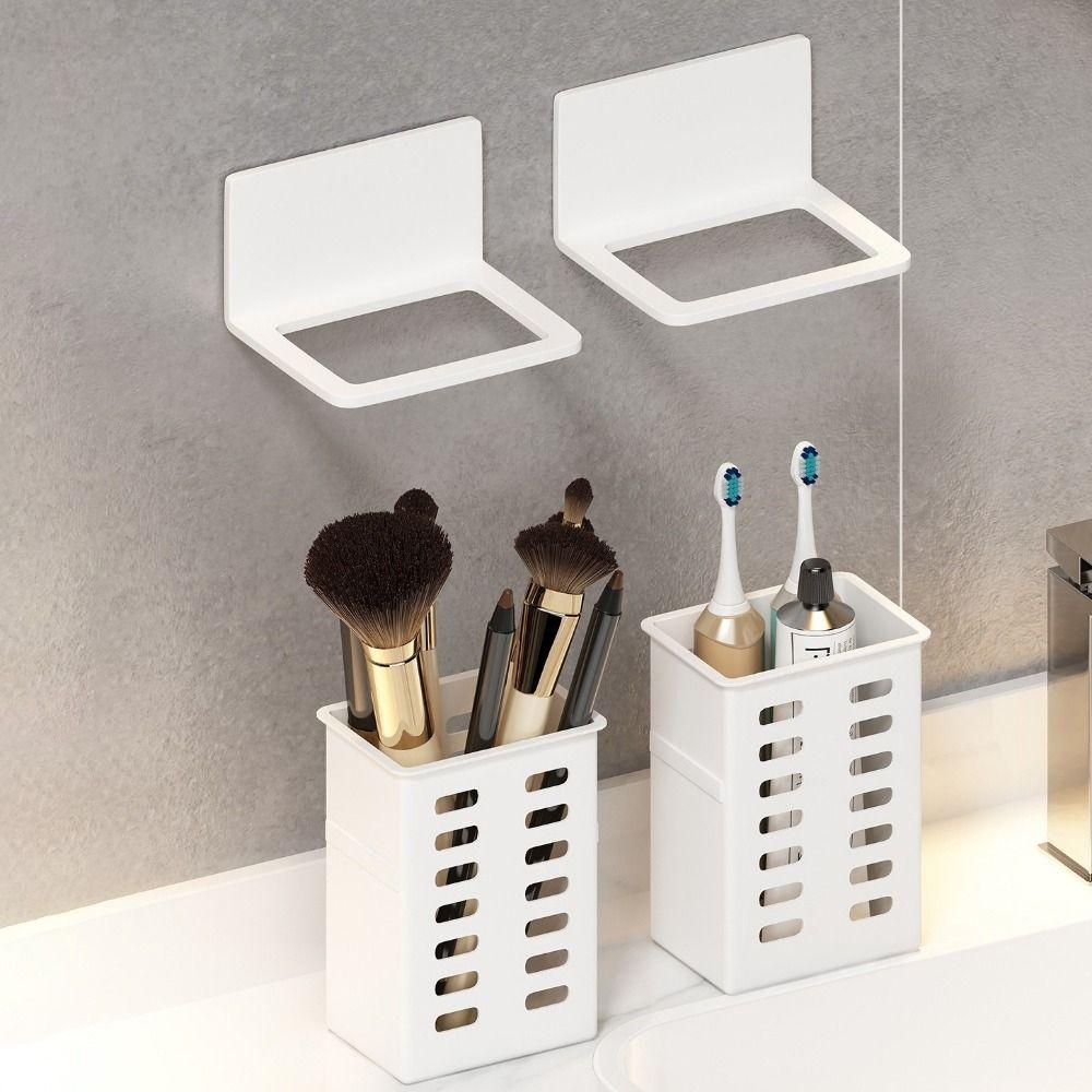 Plastic Wall Mounted Storage Box No Drill Self Adhesive Makeup Brush Storage Box Space Saving Simple Toothbrush Storage Rack