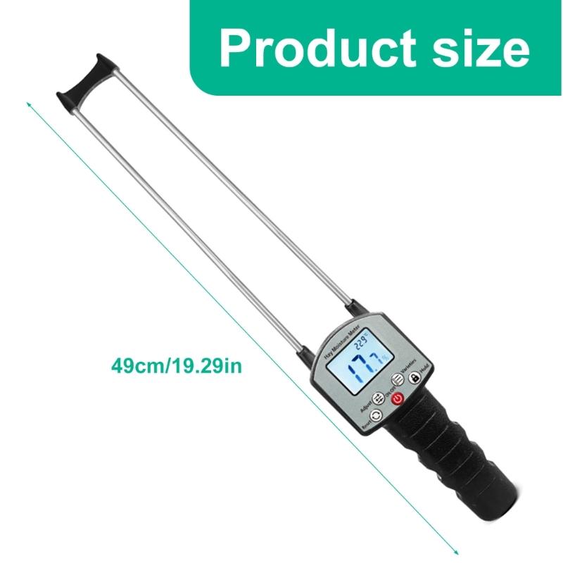 Double Probe Moisture Meter Digital Moisture Meter Portable Moisture Tester with Backlit for Forage Alfalfa Straw