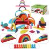 Colorful Wooden Rainbow Arch Bridge & People Stacking Blocks for Children's Early Education