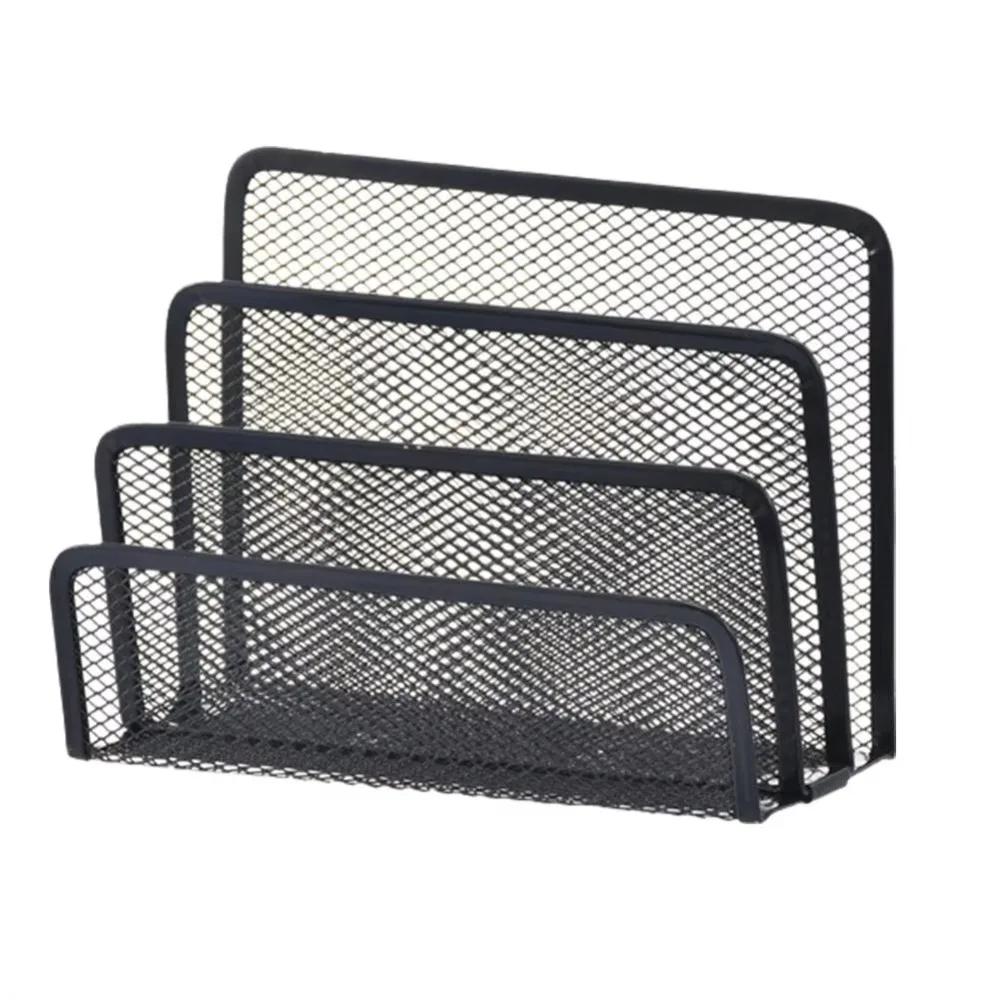 Three-layer Office Supplies Storage Rack Multifunctional Metal Mesh Desk Organizer with Pen Holder Save Space Notebook Stand