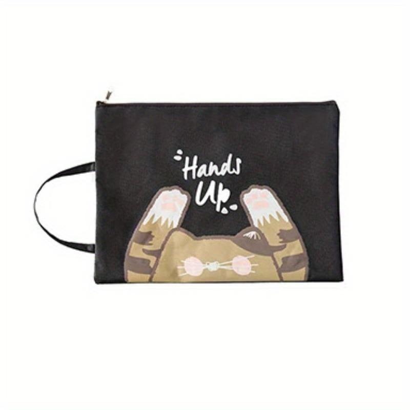 

1 шт. креативная портативная мультяшная милая сумка для документов с изображением кота на молнии для школы, офиса, канцелярских принадлежностей чёрный