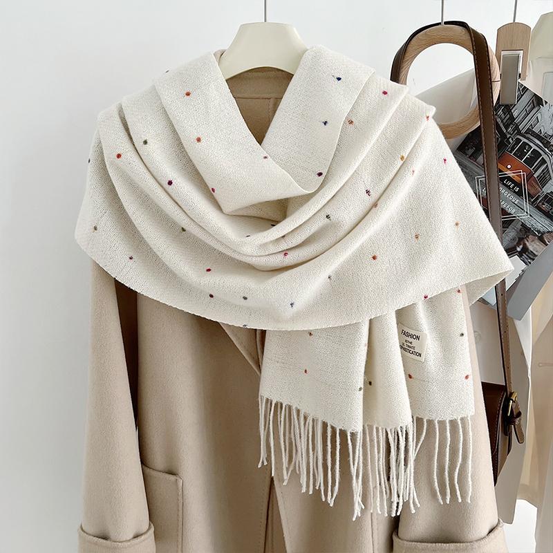 

Korean Style Polka Dot Tassel Warm Scarf Fashionable Versatile Simple Generous Scarf as the picture