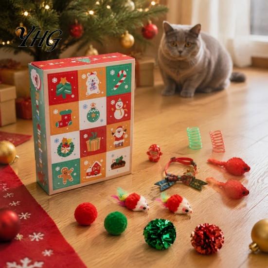 Holiday Pet Gift Box Christmas Cat Advent Calendar 2026, 12 Days Toys Set Countdown Enrichment with Interactive Mice, Balls, Plush Toys, Gifts
