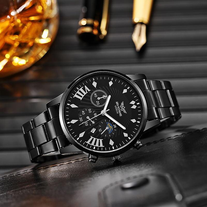 Simple Scale Fashion Fake Three-Eye Business Watch Men S Steel Belt Non-Mechanical Leisure Calendar Men S Watch