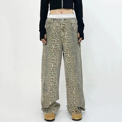 Monos informales Retro para mujer, pantalones de pierna ancha holgados con estampado de leopardo, pantalones holgados estilo Hip-hop Y2k Cargo Grunge