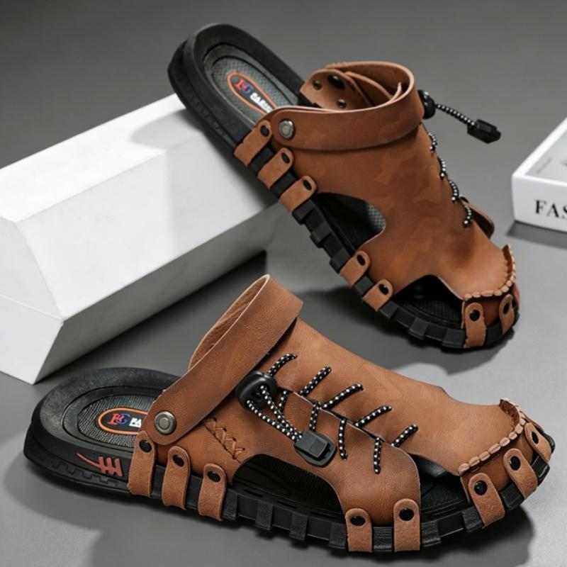 Big Size 46 Luxury Men Leather Slippers Sandals Comfortable Breathable Casual Shoes Men Fashion Sneakers Leisure Men Slippers Slides Footwear Male