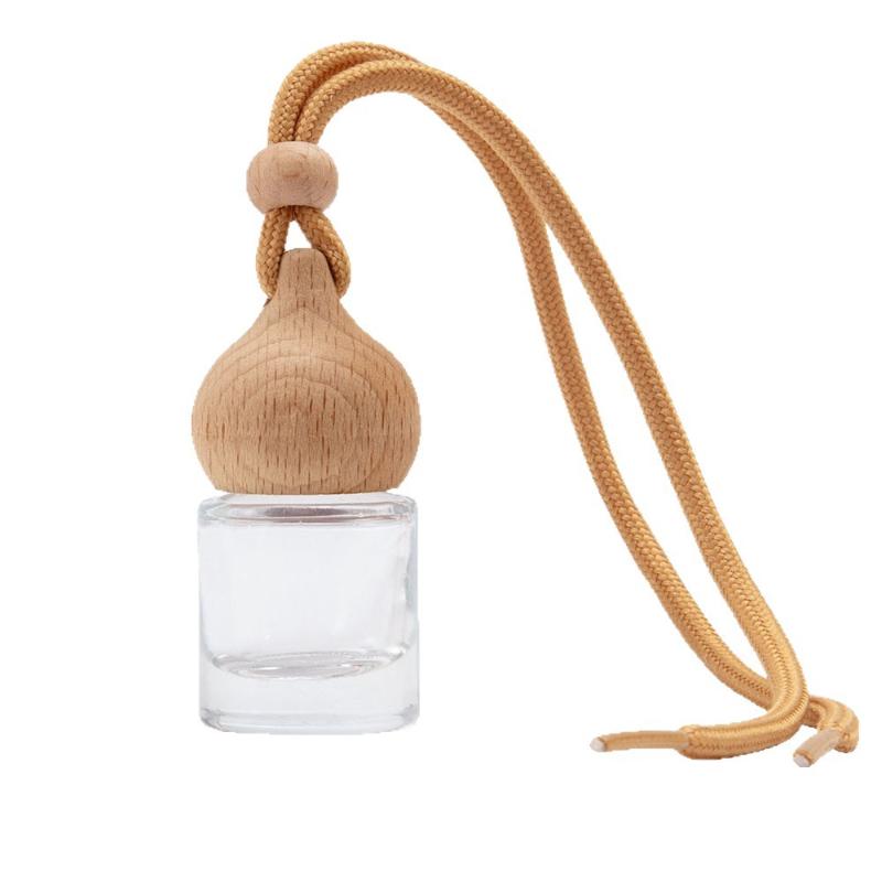 1Pcs Refillable Car Essential Oil Diffuser Bottle Empty Car Air Freshener Pendant Perfume Glass Bottle With Wooden Caps