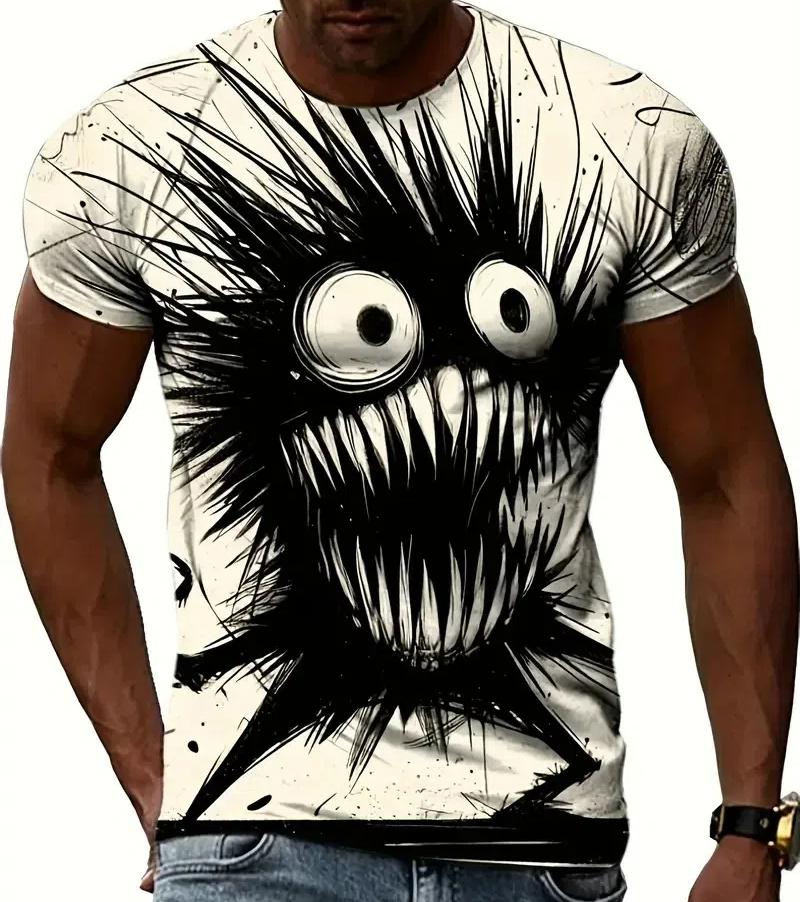 Funny Cat Pattern T-Shirt For Men Personality Animal 3D Printed T Shirts Summer Loose Short Sleeved Tops Casual Round Neck Tees