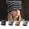 Cat Ear Beanie Crochet Hats For Women Girl Knitted Striped Warm Loose Fit Handmade Hiphop Warm Cap Autumn Winter Beanie Hat