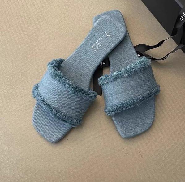 Sommar ytterkläder Denim tofflor Vävda jeans platt botten 35-42 Strandskor Sandaler och tofflor för kvinnor