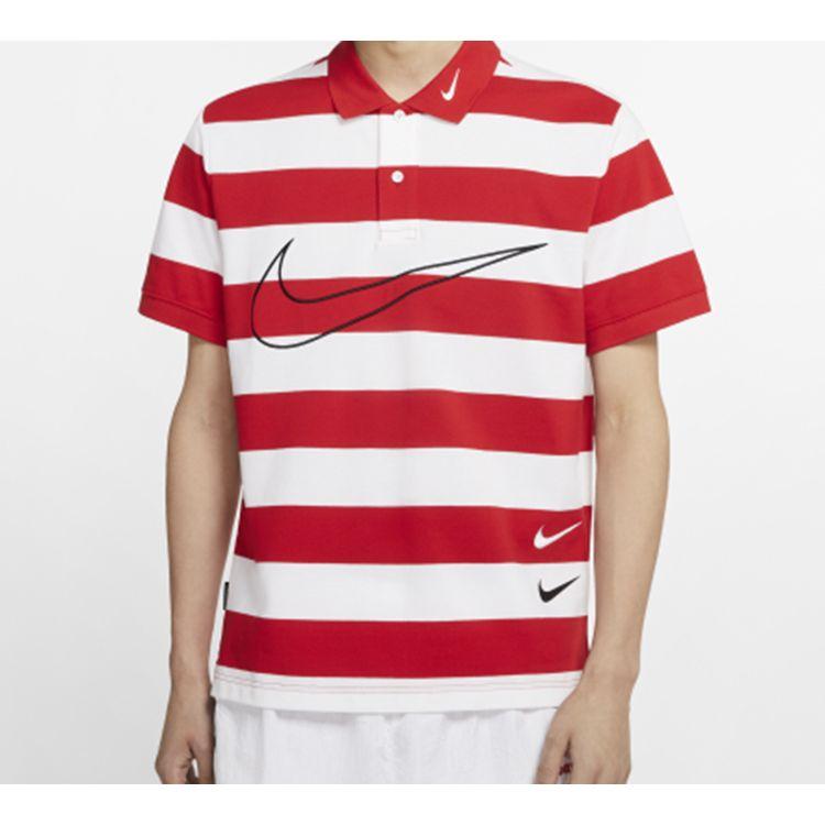 Nike Sportswear Swoosh Striped Short Sleeve Polo Shirt Men Tops Red White CJ4910-657