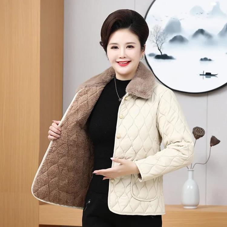 Winter Warm Cotton Padded Jacket Loose Coat Autumn Velvet Outerwear for Older Women Moms