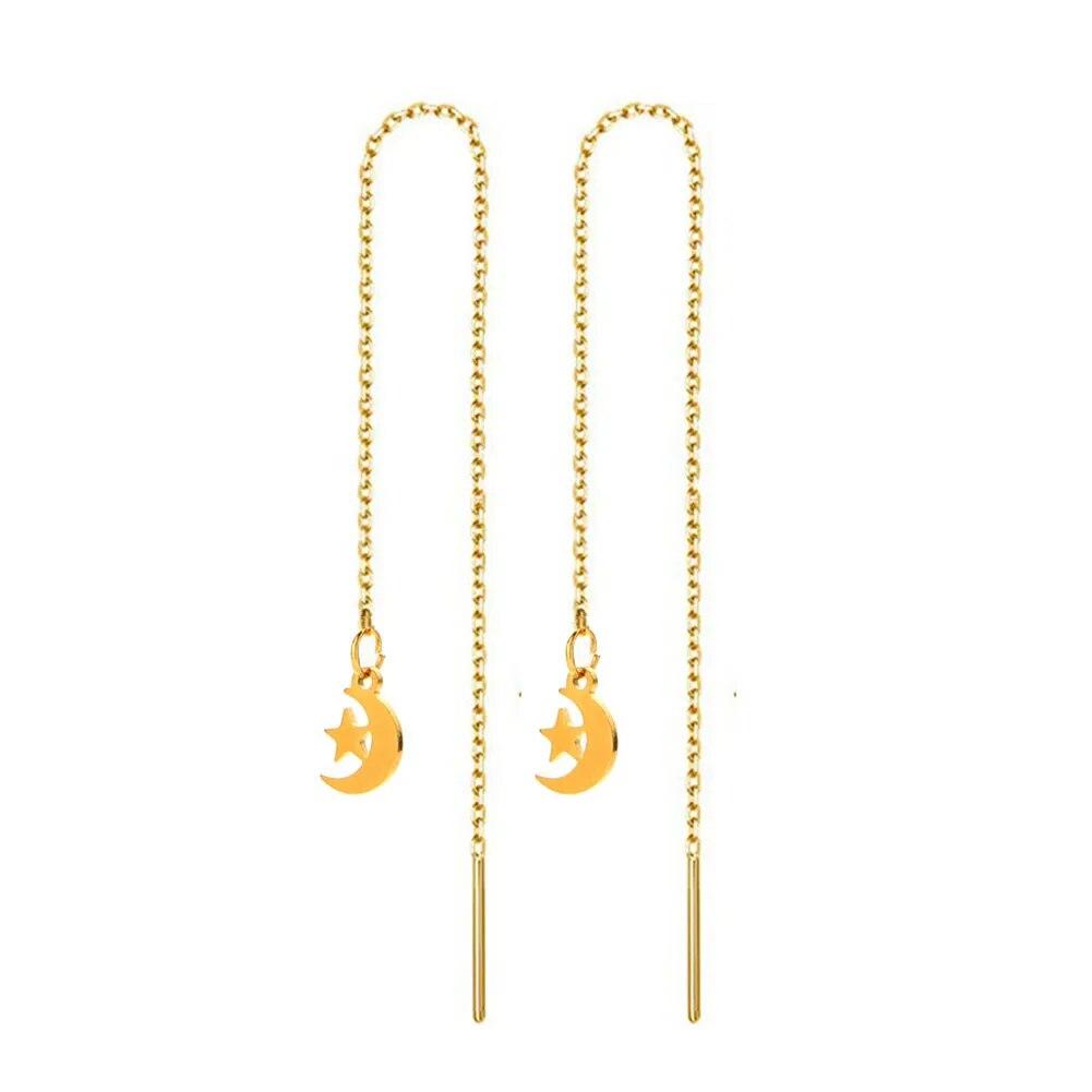 MinaMaMa Nerezová ocel Dlouhý tenký řetízek střapec kulička Hvězda motýlek náušnice pro ženy Náušnice navlékací nitě Módní šperky