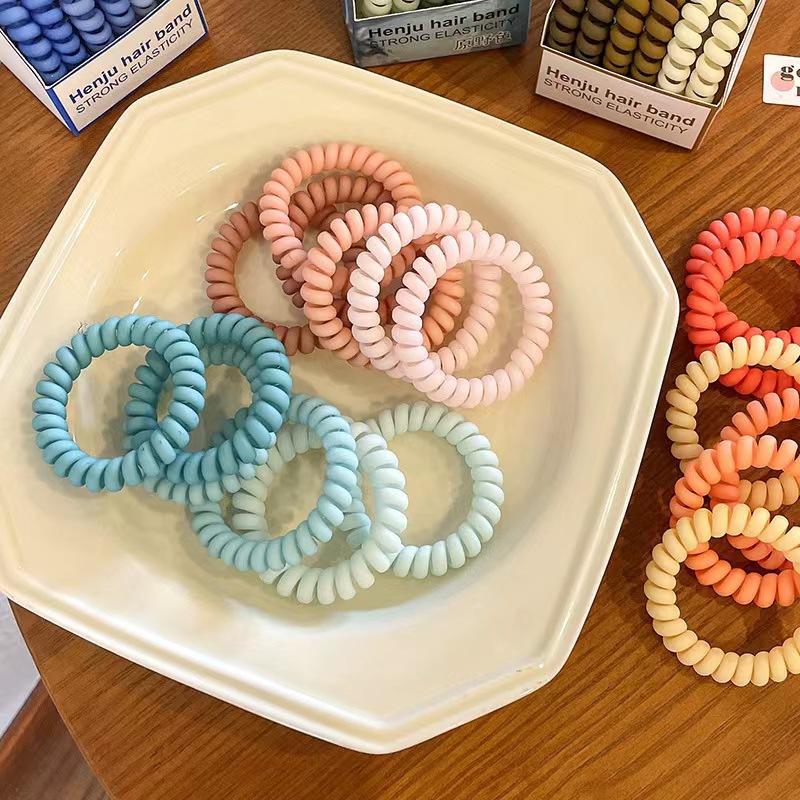 6 stk./Sæt Ny Mode Mat Farverig Telefonledning Elastisk Hårbånd Frosted Spiral Snor Gummibånd Hårsløjfe Hårtilbehør