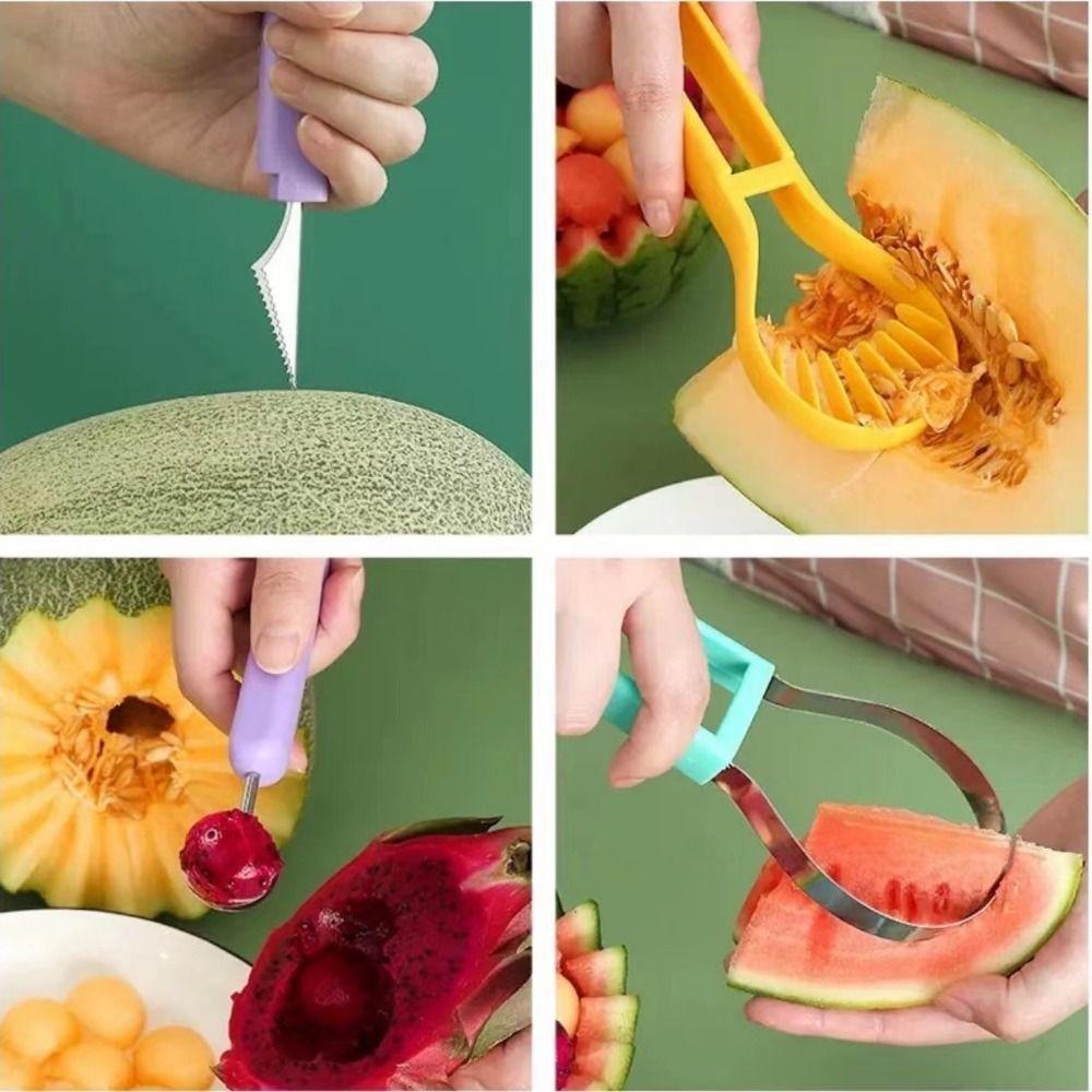 Innovative 3 in 1 Melon Scoops Colorful Plastic Avocado Slicer Fruit Baller Double-Headed Fruit Corer Tool Kitchen Gadgets